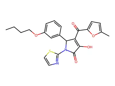 2-(3-butoxyphenyl)-4-hydroxy-3-(5-methylfuran-2-carbonyl)-1-(1,3-thiazol-2-yl)-2H-pyrrol-5-one structure