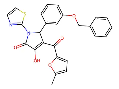 4-hydroxy-3-(5-methylfuran-2-carbonyl)-2-(3-phenylmethoxyphenyl)-1-(1,3-thiazol-2-yl)-2H-pyrrol-5-one structure