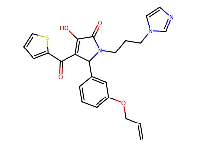 3-hydroxy-1-[3-(1H-imidazol-1-yl)propyl]-5-[3-(prop-2-en-1-yloxy)phenyl]-4-(thiophen-2-ylcarbonyl)-1,5-dihydro-2H-pyrrol-2-one structure