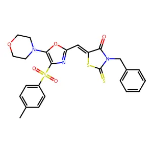(5Z)-3-benzyl-5-({4-[(4-methylphenyl)sulfonyl]-5-(morpholin-4-yl)-1,3-oxazol-2-yl}methylidene)-2-thioxo-1,3-thiazolidin-4-one structure