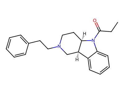1H-Pyrido(4,3-b)indole, 2,3,4,4a-alpha,5,9b-alpha-hexahydro-2-phenethyl-5-propionyl- structure