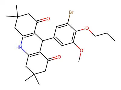 9-(3-bromo-5-methoxy-4-propoxyphenyl)-3,3,6,6-tetramethyl-2,4,5,7,9,10-hexahydroacridine-1,8-dione structure