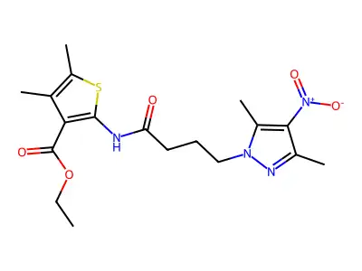 Ethyl 2-[4-(3,5-dimethyl-4-nitro-1H-pyrazol-1-yl)butanamido]-4,5-dimethylthiophene-3-carboxylate structure