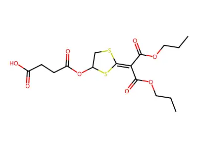 Butanedioic acid, mono(2-(2-oxo-2-propoxy-1-(propoxycarbonyl)ethylidene)-1,3-dithiolan-4-yl) ester structure