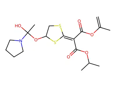 Popanedioic acid, (4-((1-pyrrolidinylacetyl)oxy)-1,3-dithiolan-2-ylidene)-, bis(1-methylethyl) ester structure
