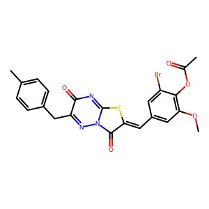 2-bromo-6-methoxy-4-{(Z)-[6-(4-methylbenzyl)-3,7-dioxo-7H-[1,3]thiazolo[3,2-b][1,2,4]triazin-2(3H)-ylidene]methyl}phenyl acetate structure