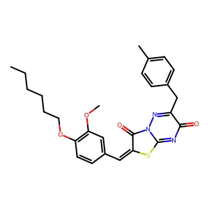 (2Z)-2-[4-(hexyloxy)-3-methoxybenzylidene]-6-(4-methylbenzyl)-7H-[1,3]thiazolo[3,2-b][1,2,4]triazine-3,7(2H)-dione structure