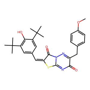 (2Z)-2-(3,5-di-tert-butyl-4-hydroxybenzylidene)-6-(4-methoxybenzyl)-7H-[1,3]thiazolo[3,2-b][1,2,4]triazine-3,7(2H)-dione structure