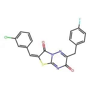 (2Z)-2-(3-chlorobenzylidene)-6-(4-fluorobenzyl)-7H-[1,3]thiazolo[3,2-b][1,2,4]triazine-3,7(2H)-dione structure