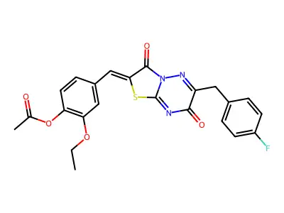 2-ethoxy-4-{(Z)-[6-(4-fluorobenzyl)-3,7-dioxo-7H-[1,3]thiazolo[3,2-b][1,2,4]triazin-2(3H)-ylidene]methyl}phenyl acetate structure