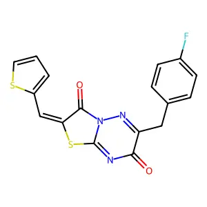(2Z)-6-(4-fluorobenzyl)-2-(thiophen-2-ylmethylidene)-7H-[1,3]thiazolo[3,2-b][1,2,4]triazine-3,7(2H)-dione structure