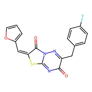 (2Z)-6-(4-fluorobenzyl)-2-(furan-2-ylmethylidene)-7H-[1,3]thiazolo[3,2-b][1,2,4]triazine-3,7(2H)-dione structure