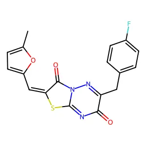 (2Z)-6-(4-fluorobenzyl)-2-[(5-methylfuran-2-yl)methylidene]-7H-[1,3]thiazolo[3,2-b][1,2,4]triazine-3,7(2H)-dione structure