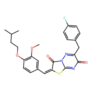 (2Z)-6-(4-fluorobenzyl)-2-[3-methoxy-4-(3-methylbutoxy)benzylidene]-7H-[1,3]thiazolo[3,2-b][1,2,4]triazine-3,7(2H)-dione structure