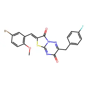 (2Z)-2-(5-bromo-2-methoxybenzylidene)-6-(4-fluorobenzyl)-7H-[1,3]thiazolo[3,2-b][1,2,4]triazine-3,7(2H)-dione structure