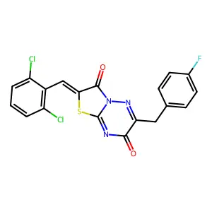 (2Z)-2-(2,6-dichlorobenzylidene)-6-(4-fluorobenzyl)-7H-[1,3]thiazolo[3,2-b][1,2,4]triazine-3,7(2H)-dione structure
