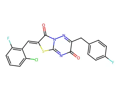 (2Z)-2-(2-chloro-6-fluorobenzylidene)-6-(4-fluorobenzyl)-7H-[1,3]thiazolo[3,2-b][1,2,4]triazine-3,7(2H)-dione structure