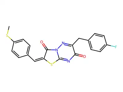(E)-6-(4-fluorobenzyl)-2-(4-(methylthio)benzylidene)-2H-thiazolo[3,2-b][1,2,4]triazine-3,7-dione structure