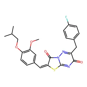 (2Z)-6-(4-fluorobenzyl)-2-[3-methoxy-4-(2-methylpropoxy)benzylidene]-7H-[1,3]thiazolo[3,2-b][1,2,4]triazine-3,7(2H)-dione structure