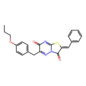 (2Z)-2-benzylidene-6-(4-propoxybenzyl)-7H-[1,3]thiazolo[3,2-b][1,2,4]triazine-3,7(2H)-dione structure