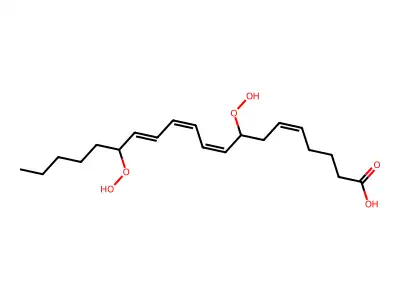 8,15-Dihydroperoxyicosa-5,9,11,13-tetraenoic acid structure