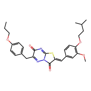 (2Z)-2-[3-methoxy-4-(3-methylbutoxy)benzylidene]-6-(4-propoxybenzyl)-7H-[1,3]thiazolo[3,2-b][1,2,4]triazine-3,7(2H)-dione structure