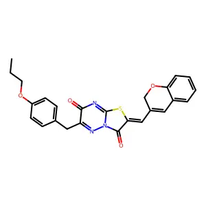 (2E)-2-(2H-chromen-3-ylmethylene)-6-(4-propoxybenzyl)-7H-[1,3]thiazolo[3,2-b][1,2,4]triazine-3,7(2H)-dione structure