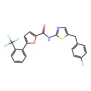 N-[5-(4-fluorobenzyl)-1,3-thiazol-2-yl]-5-[2-(trifluoromethyl)phenyl]furan-2-carboxamide structure