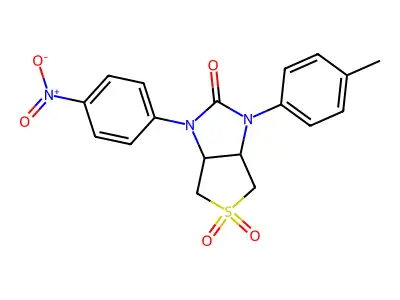 1-(4-nitrophenyl)-3-(p-tolyl)tetrahydro-1H-thieno[3,4-d]imidazol-2(3H)-one 5,5-dioxide structure