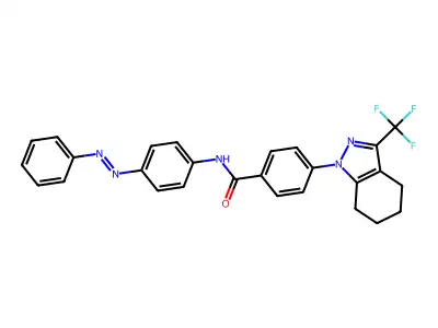 N-(4-phenyldiazenylphenyl)-4-[3-(trifluoromethyl)-4,5,6,7-tetrahydroindazol-1-yl]benzamide structure