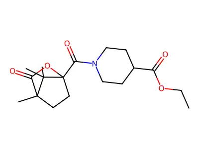 ethyl 1-[(4,7,7-trimethyl-3-oxo-2-oxabicyclo[2.2.1]hept-1-yl)carbonyl]piperidine-4-carboxylate structure