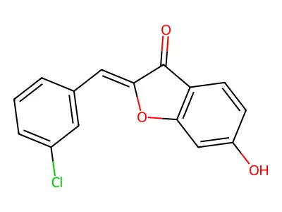 (2Z)-2-(3-chlorobenzylidene)-6-hydroxy-1-benzofuran-3(2H)-one structure