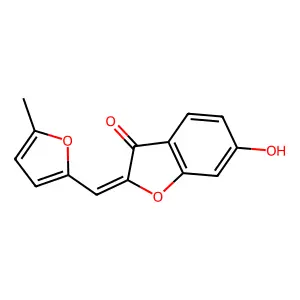 (2Z)-6-hydroxy-2-[(5-methyl-2-furyl)methylene]-1-benzofuran-3(2H)-one structure