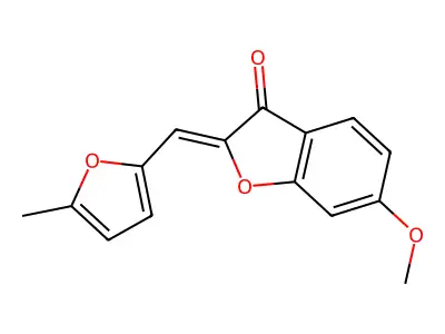 (Z)-6-methoxy-2-((5-methylfuran-2-yl)methylene)benzofuran-3(2H)-one structure