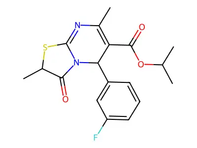 isopropyl 5-(3-fluorophenyl)-2,7-dimethyl-3-oxo-2,3-dihydro-5H-[1,3]thiazolo[3,2-a]pyrimidine-6-carboxylate structure