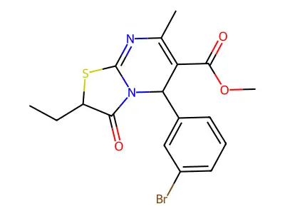methyl 5-(3-bromophenyl)-2-ethyl-7-methyl-3-oxo-2,3-dihydro-5H-[1,3]thiazolo[3,2-a]pyrimidine-6-carboxylate structure