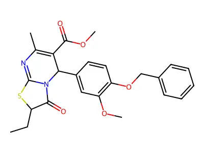 methyl 5-[4-(benzyloxy)-3-methoxyphenyl]-2-ethyl-7-methyl-3-oxo-2,3-dihydro-5H-[1,3]thiazolo[3,2-a]pyrimidine-6-carboxylate structure