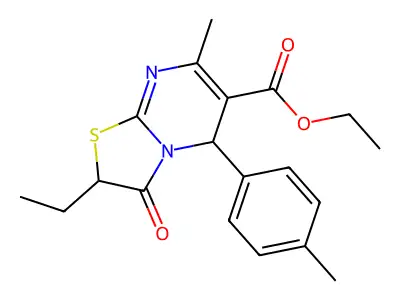 ethyl 2-ethyl-7-methyl-5-(4-methylphenyl)-3-oxo-2,3-dihydro-5H-[1,3]thiazolo[3,2-a]pyrimidine-6-carboxylate structure