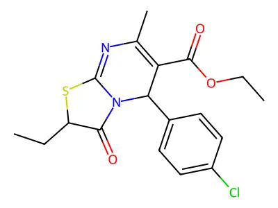 ethyl 5-(4-chlorophenyl)-2-ethyl-7-methyl-3-oxo-2,3-dihydro-5H-[1,3]thiazolo[3,2-a]pyrimidine-6-carboxylate structure