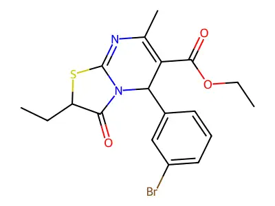 ethyl 5-(3-bromophenyl)-2-ethyl-7-methyl-3-oxo-2,3-dihydro-5H-[1,3]thiazolo[3,2-a]pyrimidine-6-carboxylate structure