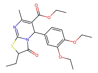 ethyl 5-(3,4-diethoxyphenyl)-2-ethyl-7-methyl-3-oxo-2,3-dihydro-5H-[1,3]thiazolo[3,2-a]pyrimidine-6-carboxylate structure