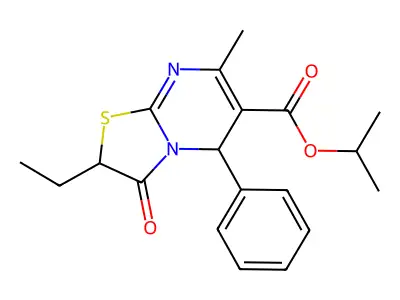 isopropyl 2-ethyl-7-methyl-3-oxo-5-phenyl-2,3-dihydro-5H-[1,3]thiazolo[3,2-a]pyrimidine-6-carboxylate structure