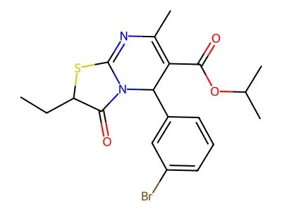 isopropyl 5-(3-bromophenyl)-2-ethyl-7-methyl-3-oxo-2,3-dihydro-5H-[1,3]thiazolo[3,2-a]pyrimidine-6-carboxylate structure