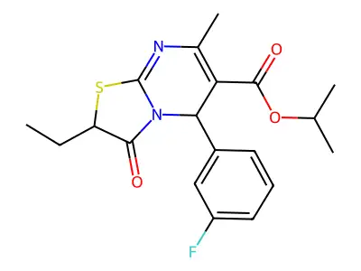 isopropyl 2-ethyl-5-(3-fluorophenyl)-7-methyl-3-oxo-2,3-dihydro-5H-[1,3]thiazolo[3,2-a]pyrimidine-6-carboxylate structure
