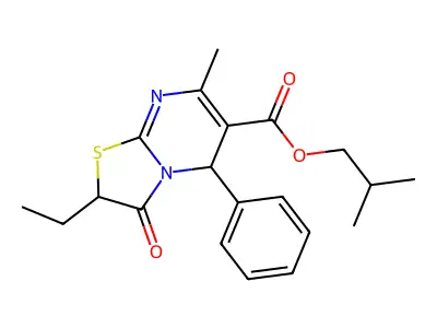 2-methylpropyl 2-ethyl-7-methyl-3-oxo-5-phenyl-2,3-dihydro-5H-[1,3]thiazolo[3,2-a]pyrimidine-6-carboxylate structure