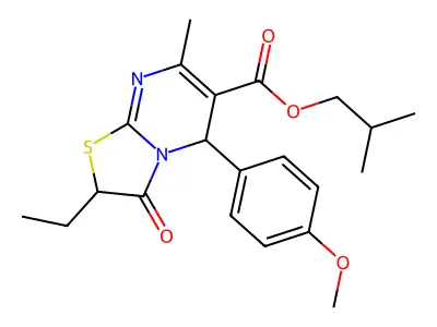 2-methylpropyl 2-ethyl-5-(4-methoxyphenyl)-7-methyl-3-oxo-2H,3H,5H-[1,3]thiazolo[3,2-a]pyrimidine-6-carboxylate structure