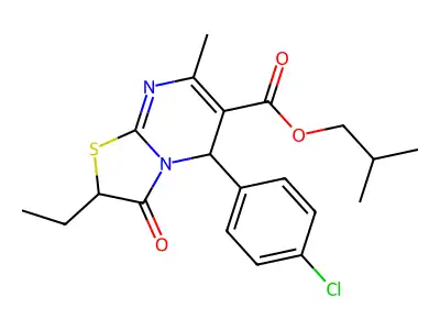 isobutyl 5-(4-chlorophenyl)-2-ethyl-7-methyl-3-oxo-2,3-dihydro-5H-[1,3]thiazolo[3,2-a]pyrimidine-6-carboxylate structure