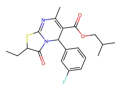 isobutyl 2-ethyl-5-(3-fluorophenyl)-7-methyl-3-oxo-2,3-dihydro-5H-[1,3]thiazolo[3,2-a]pyrimidine-6-carboxylate structure