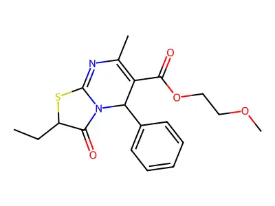 2-methoxyethyl 2-ethyl-7-methyl-3-oxo-5-phenyl-2,3-dihydro-5H-[1,3]thiazolo[3,2-a]pyrimidine-6-carboxylate structure
