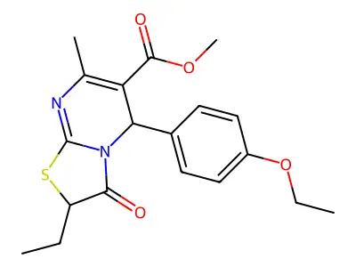 methyl 5-(4-ethoxyphenyl)-2-ethyl-7-methyl-3-oxo-2,3-dihydro-5H-[1,3]thiazolo[3,2-a]pyrimidine-6-carboxylate structure